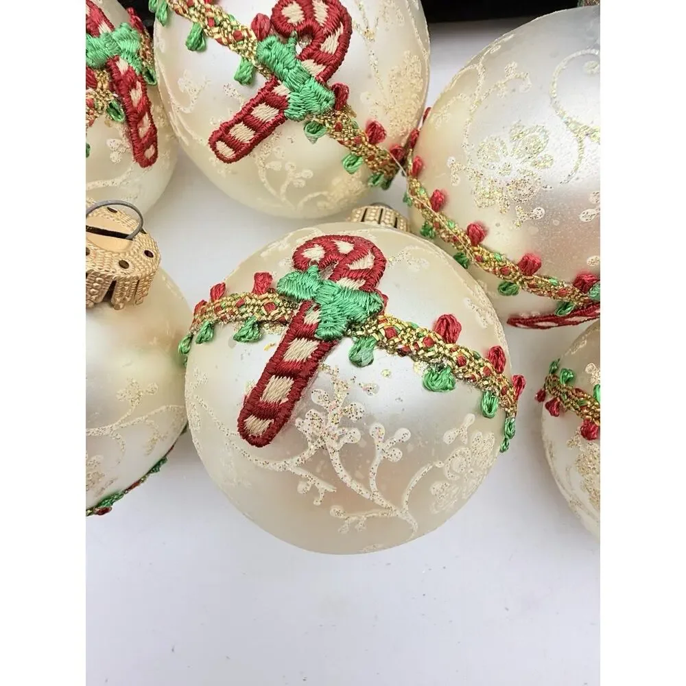 Vintage Christmas by Krebs Brocade & Candy Cane Ornaments Set of 8